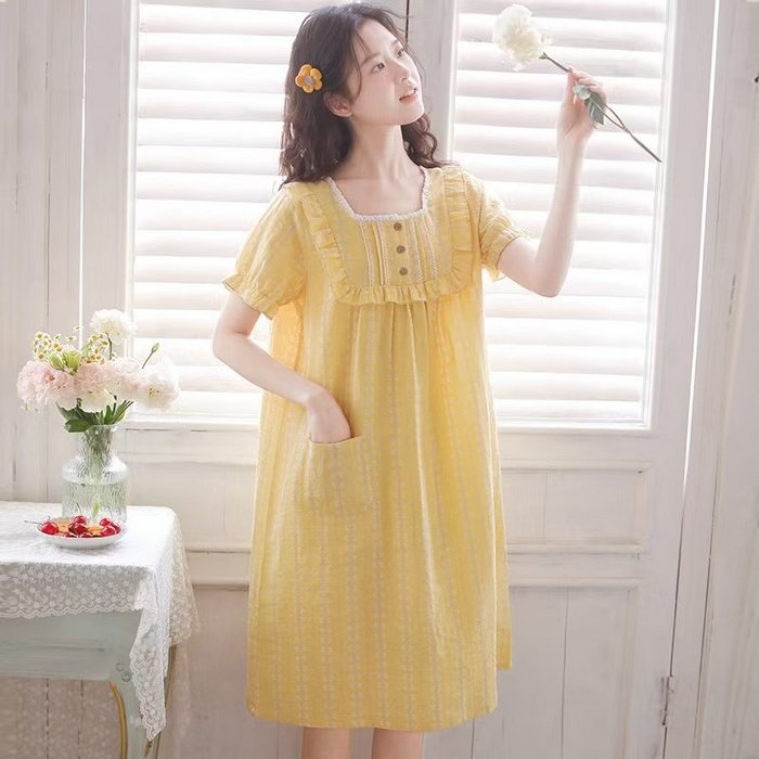 91家纺网 家纺一手货源 找家纺 （总）洛兰沙家居馆 2026春夏新品睡裙女菲边棉纱甜美公主风长袖薄款可外穿家居服睡裙