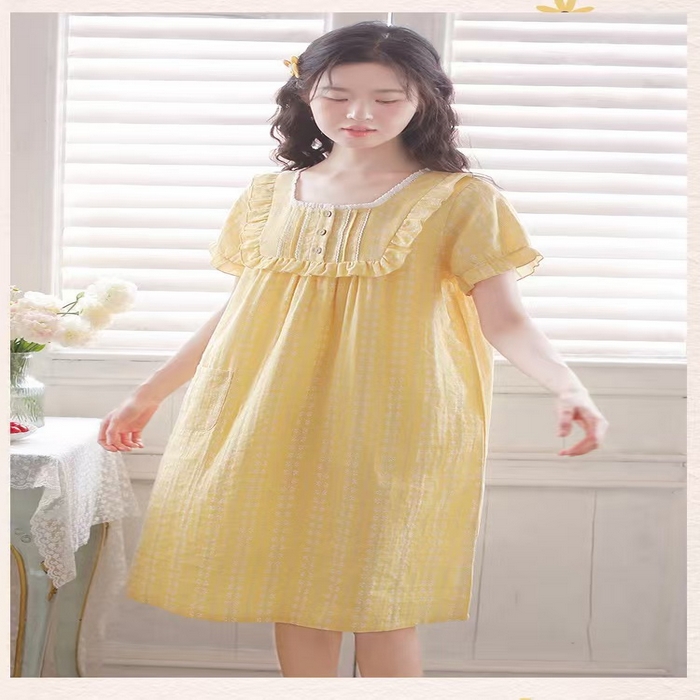 91家纺网 家纺一手货源 找家纺 （总）洛兰沙家居馆 2026春夏新品睡裙女菲边棉纱甜美公主风长袖薄款可外穿家居服睡裙