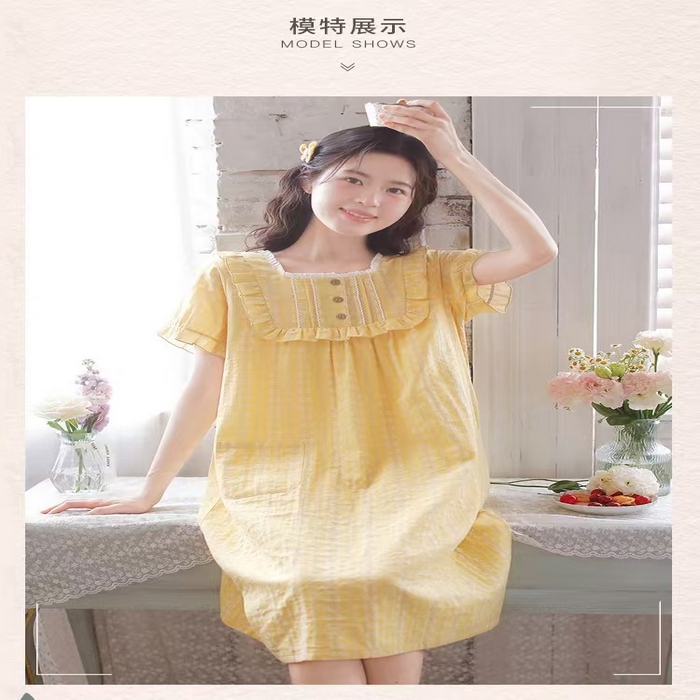 91家纺网 家纺一手货源 找家纺 （总）洛兰沙家居馆 2026春夏新品睡裙女菲边棉纱甜美公主风长袖薄款可外穿家居服睡裙