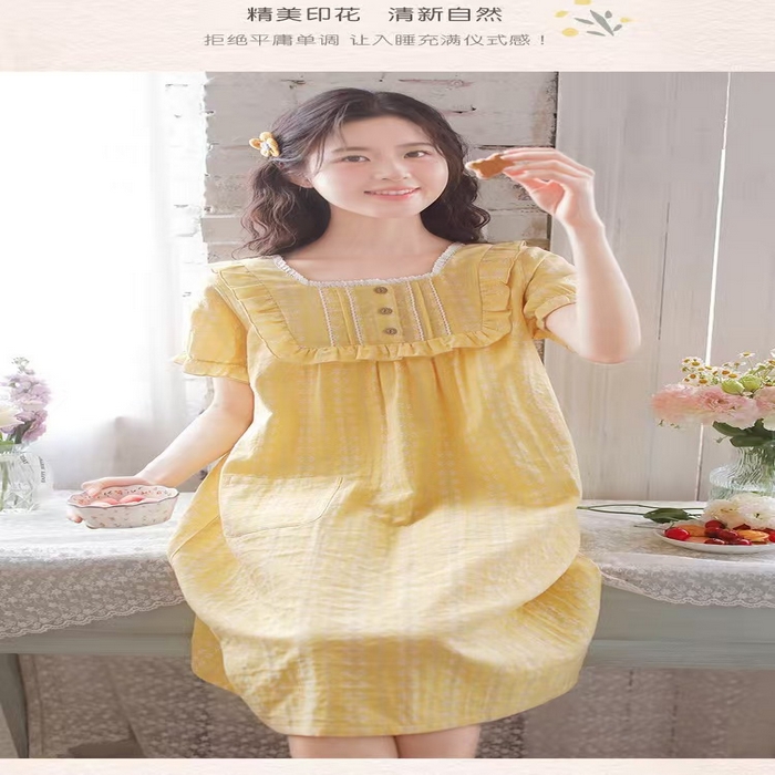 91家纺网 家纺一手货源 找家纺 （总）洛兰沙家居馆 2026春夏新品睡裙女菲边棉纱甜美公主风长袖薄款可外穿家居服睡裙