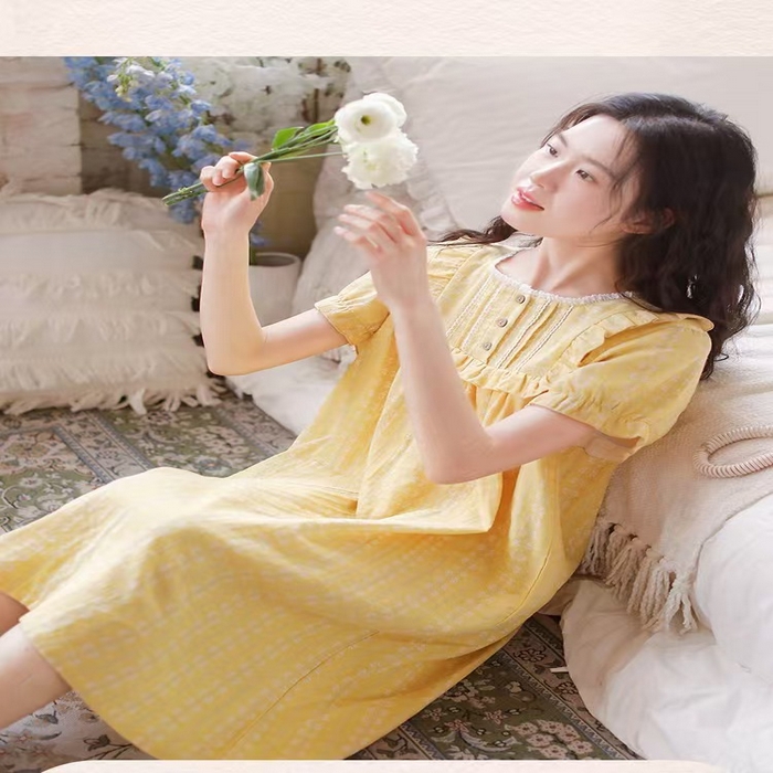 91家纺网 家纺一手货源 找家纺 （总）洛兰沙家居馆 2026春夏新品睡裙女菲边棉纱甜美公主风长袖薄款可外穿家居服睡裙