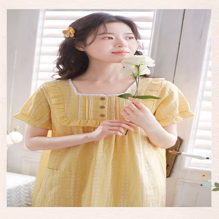 91家纺网 家纺一手货源 找家纺 （总）洛兰沙家居馆 2026春夏新品睡裙女菲边棉纱甜美公主风长袖薄款可外穿家居服睡裙