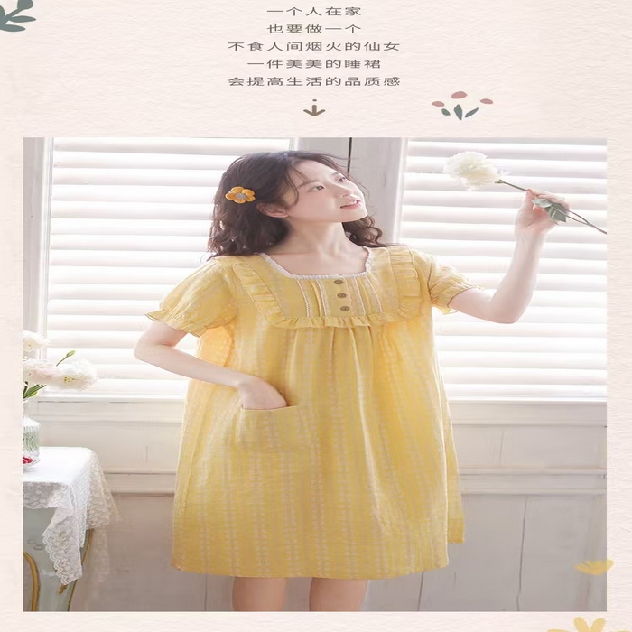 91家纺网 家纺一手货源 找家纺 （总）洛兰沙家居馆 2026春夏新品睡裙女菲边棉纱甜美公主风长袖薄款可外穿家居服睡裙