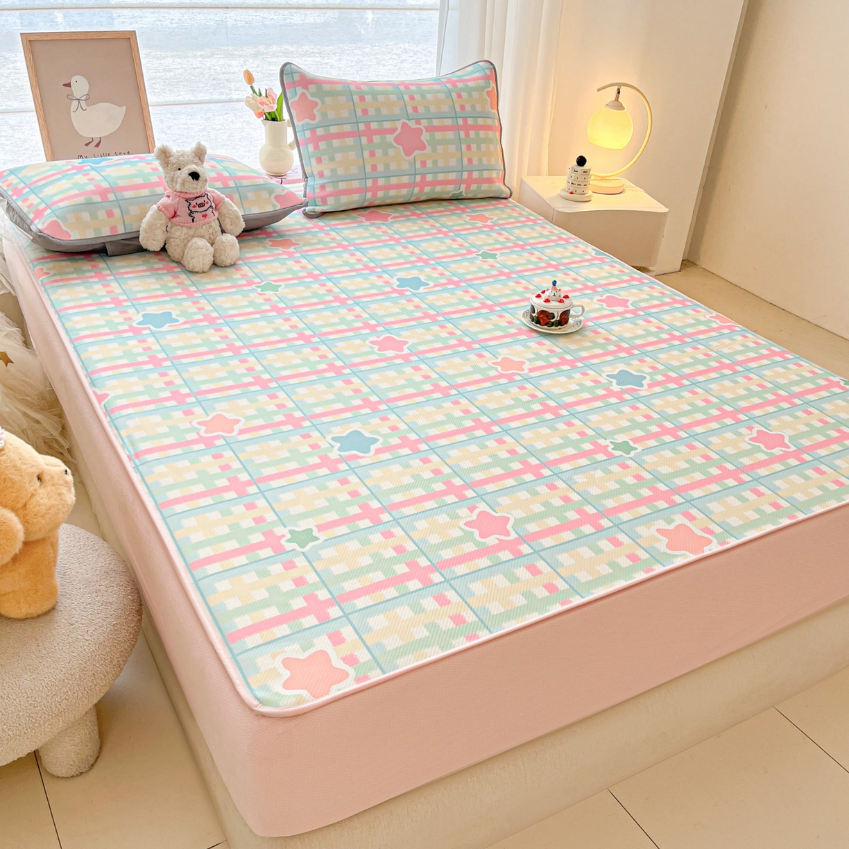 91家纺网 家纺一手货源 找家纺 川悦生活 2026新款凉豆豆斜纹冰丝凉席单品床笠单件床笠 床笠杏仁小星星