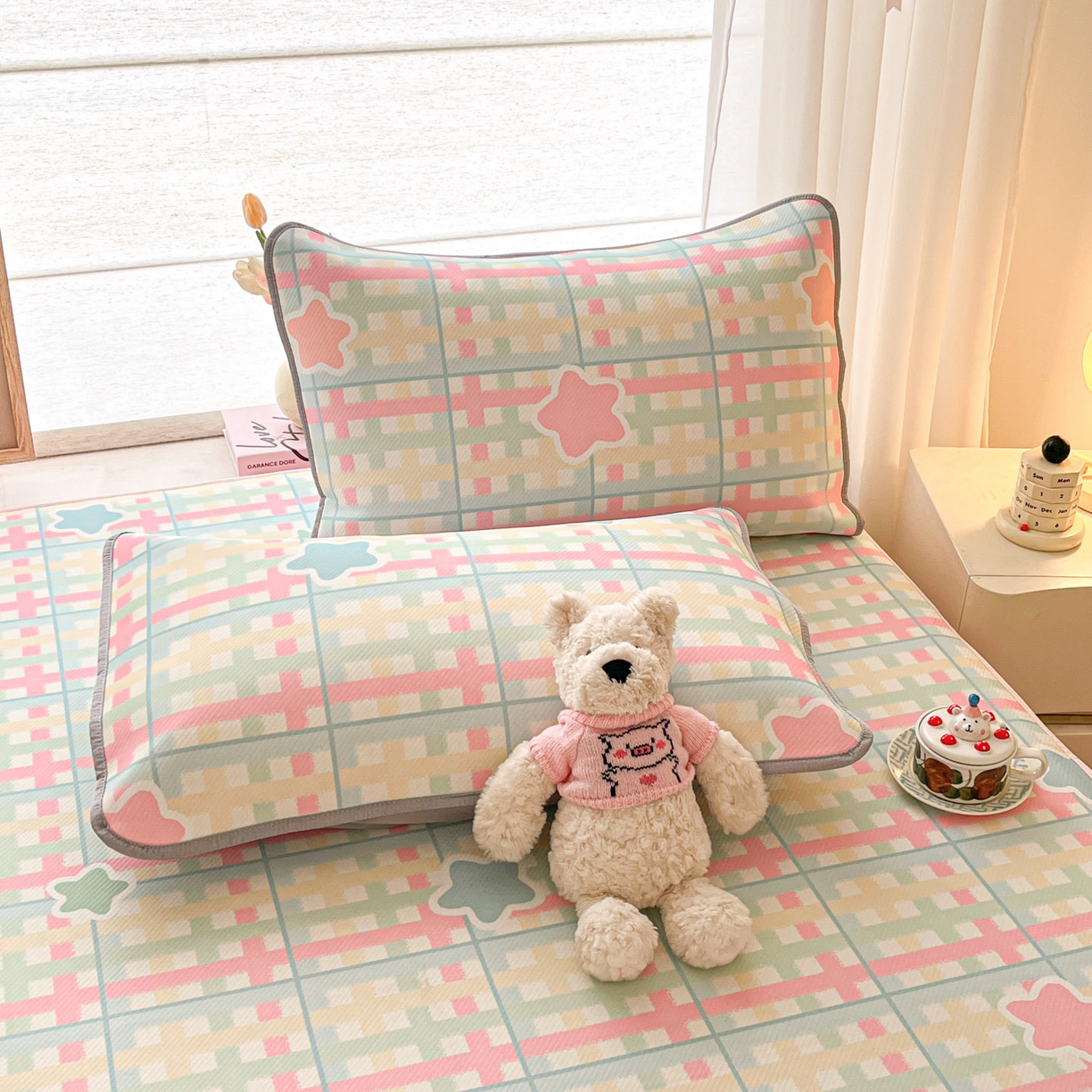 91家纺网 家纺一手货源 找家纺 川悦生活 2026新款凉豆豆斜纹冰丝凉席单品床笠单件床笠 床笠杏仁小星星