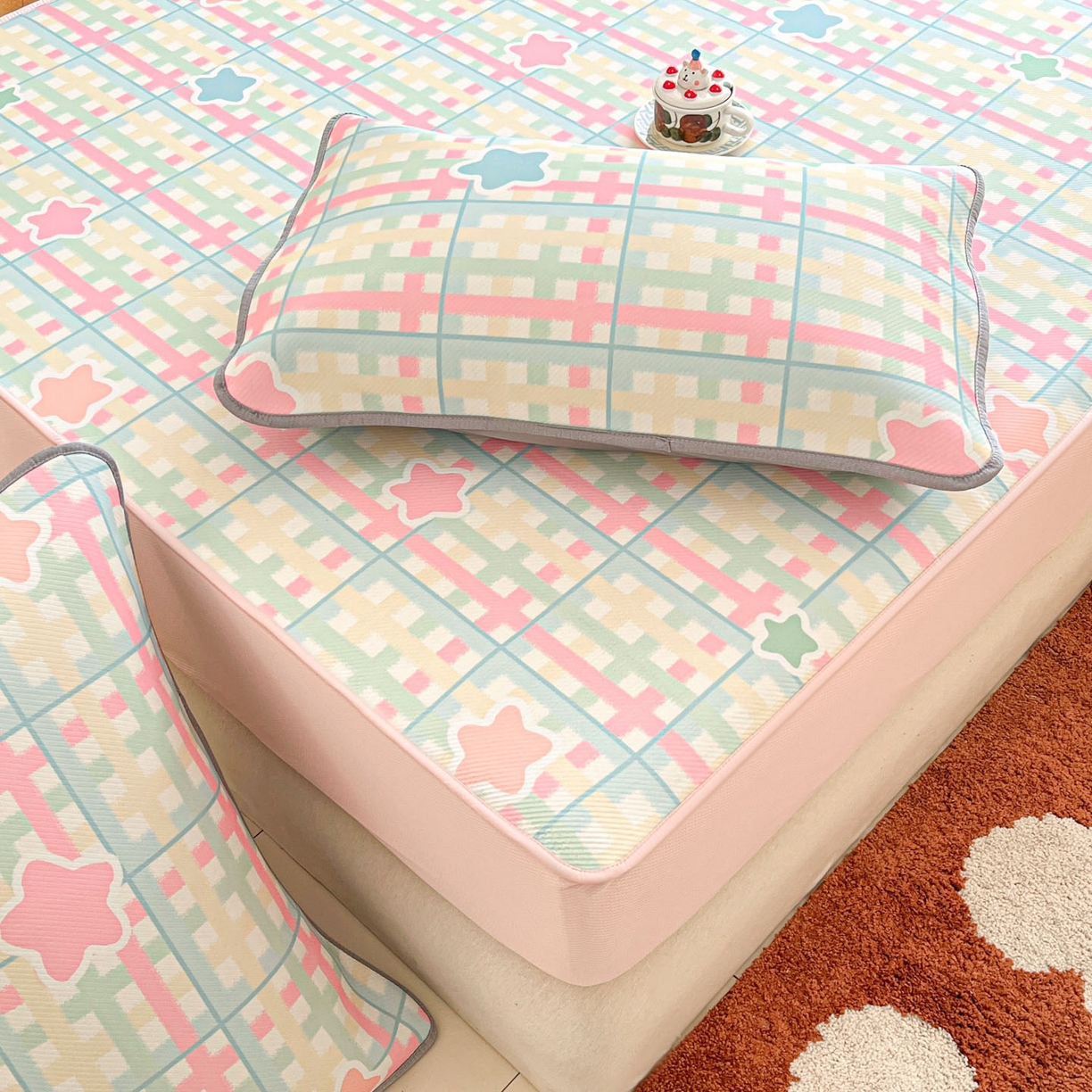 91家纺网 家纺一手货源 找家纺 川悦生活 2026新款凉豆豆斜纹冰丝凉席单品床笠单件床笠 床笠杏仁小星星