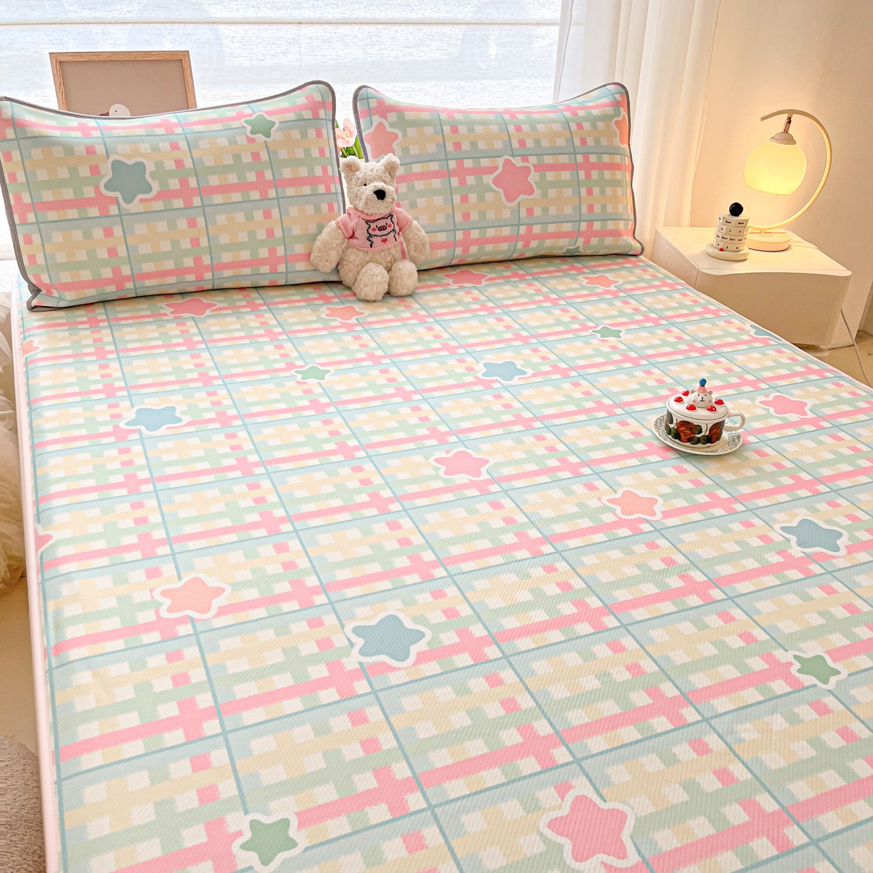 91家纺网 家纺一手货源 找家纺 川悦生活 2026新款凉豆豆斜纹冰丝凉席单品床笠单件床笠 床笠杏仁小星星