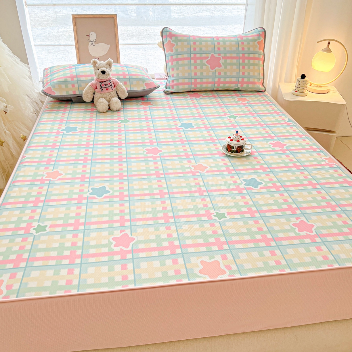 91家纺网 家纺一手货源 找家纺 川悦生活 2026新款凉豆豆斜纹冰丝凉席单品床笠单件床笠 床笠杏仁小星星