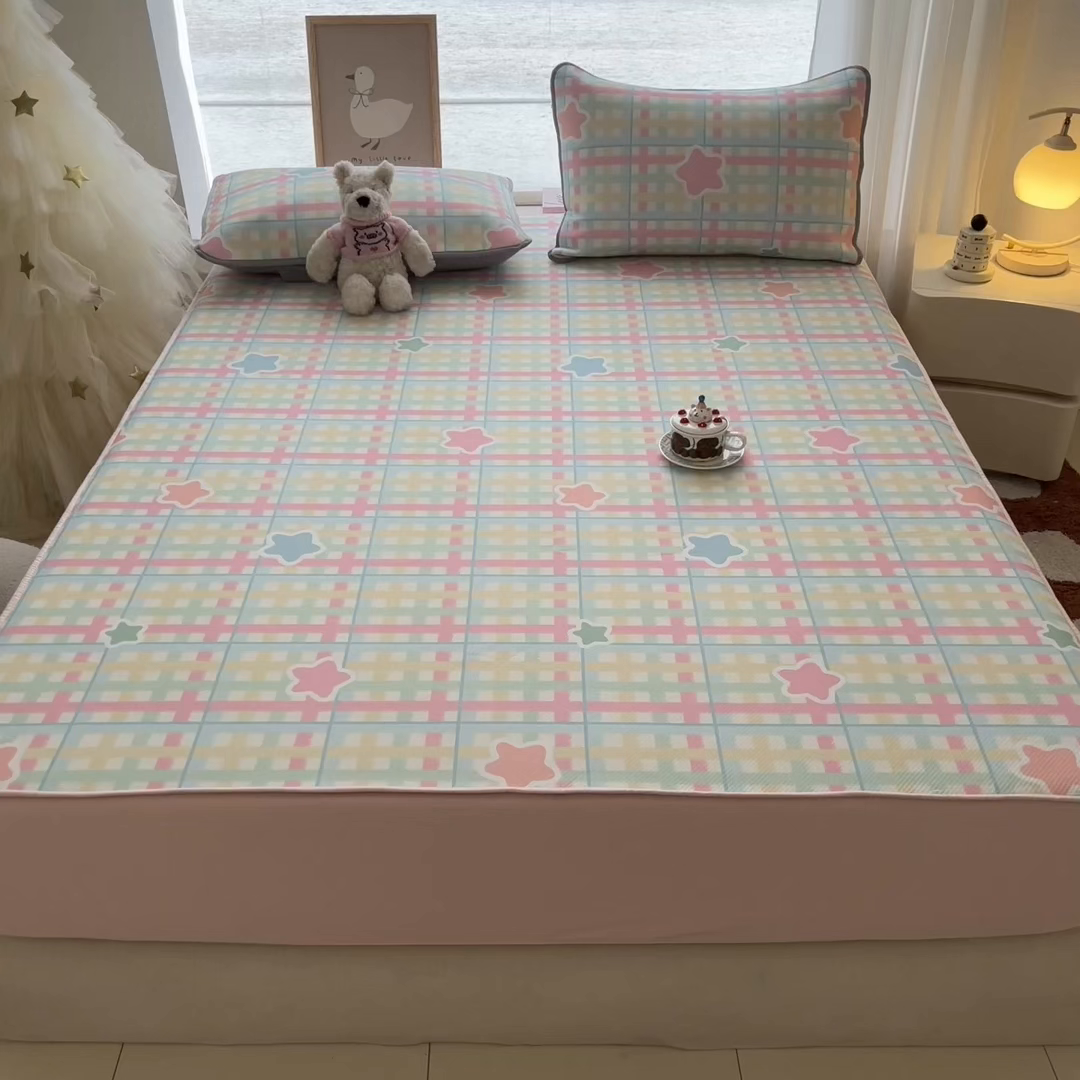 91家纺网 家纺一手货源 找家纺 川悦生活 2026新款凉豆豆斜纹冰丝凉席单品床笠单件床笠 床笠杏仁小星星