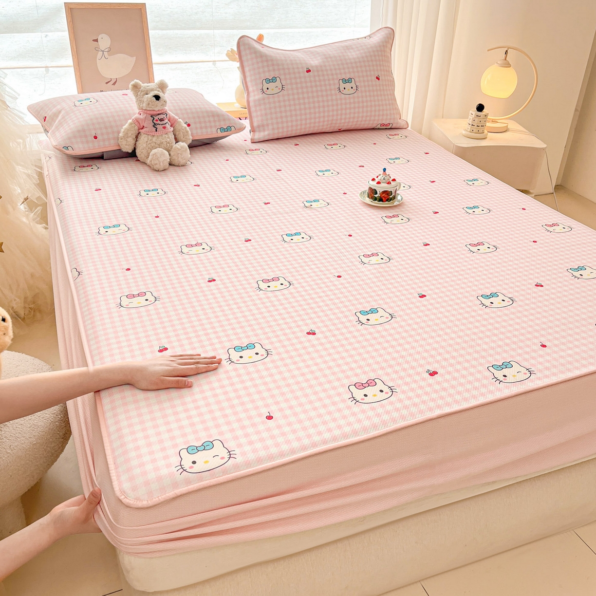 川悦生活 2026新款凉豆豆斜纹冰丝凉席单品床笠单件床笠 床笠樱桃小奶喵