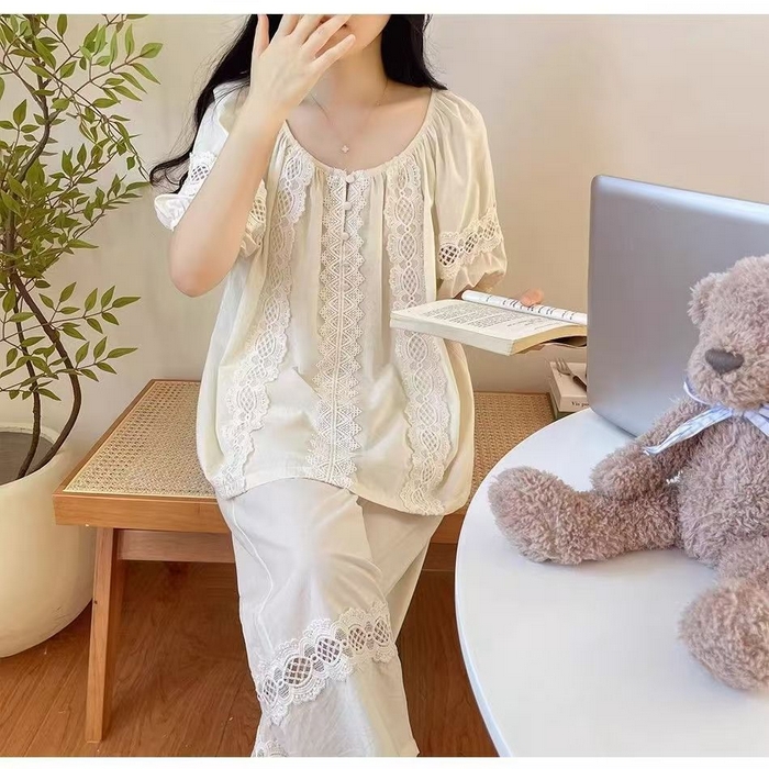 91家纺网 家纺一手货源 找家纺 （总）洛兰沙家居馆 睡衣女款爆款2026新款夏季出门款短袖纯棉外出洋气女士套装家居服