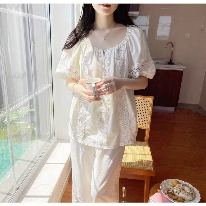 91家纺网 家纺一手货源 找家纺 （总）洛兰沙家居馆 睡衣女款爆款2026新款夏季出门款短袖纯棉外出洋气女士套装家居服