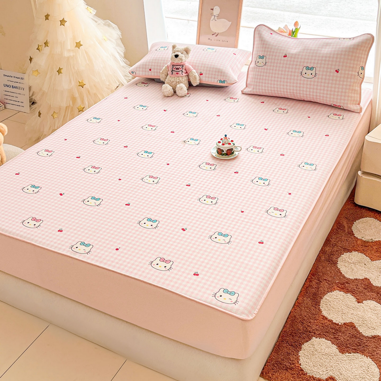 91家纺网 家纺一手货源 找家纺 川悦生活 2026新款凉豆豆斜纹冰丝凉席单品床笠单件床笠 床笠樱桃小奶喵