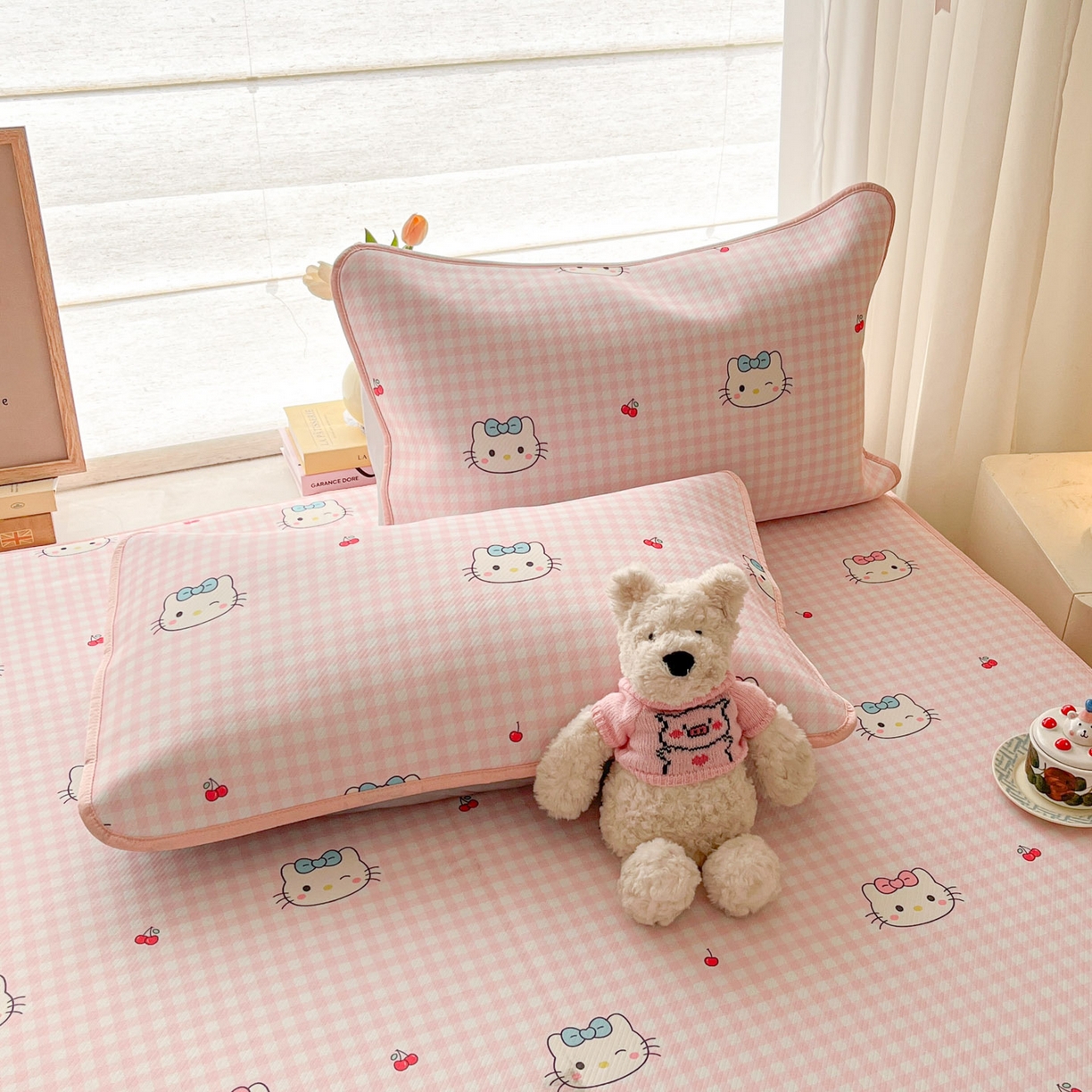 91家纺网 家纺一手货源 找家纺 川悦生活 2026新款凉豆豆斜纹冰丝凉席单品床笠单件床笠 床笠樱桃小奶喵