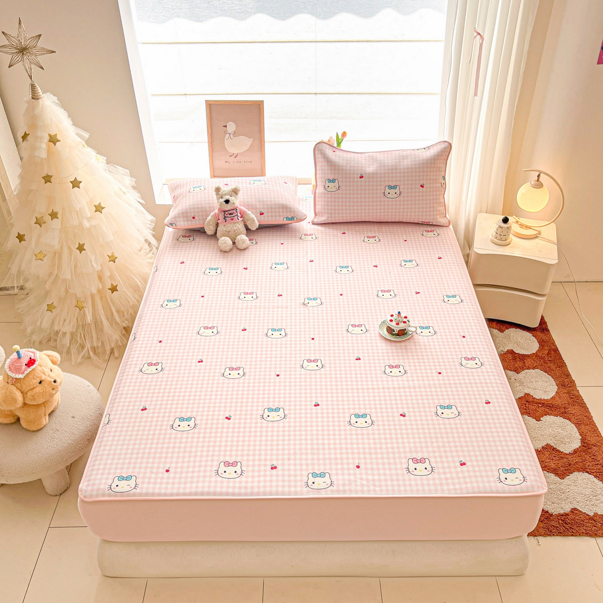 91家纺网 家纺一手货源 找家纺 川悦生活 2026新款凉豆豆斜纹冰丝凉席单品床笠单件床笠 床笠樱桃小奶喵