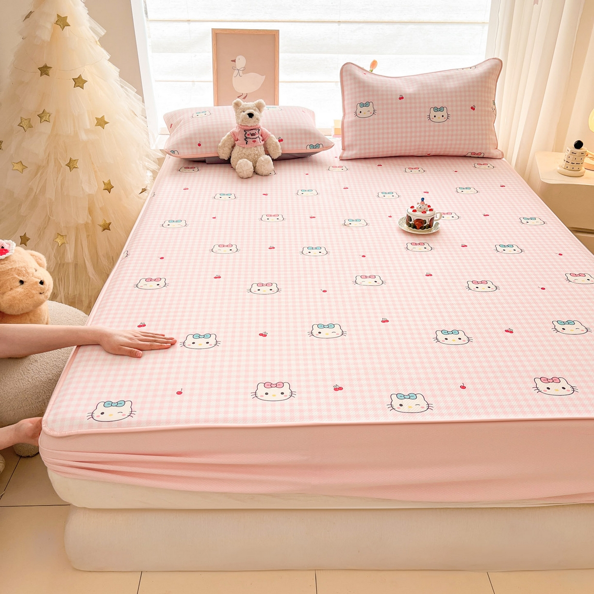 91家纺网 家纺一手货源 找家纺 川悦生活 2026新款凉豆豆斜纹冰丝凉席单品床笠单件床笠 床笠樱桃小奶喵