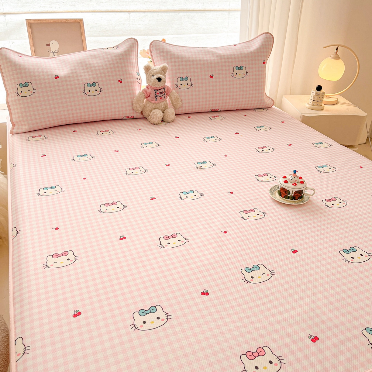 91家纺网 家纺一手货源 找家纺 川悦生活 2026新款凉豆豆斜纹冰丝凉席单品床笠单件床笠 床笠樱桃小奶喵