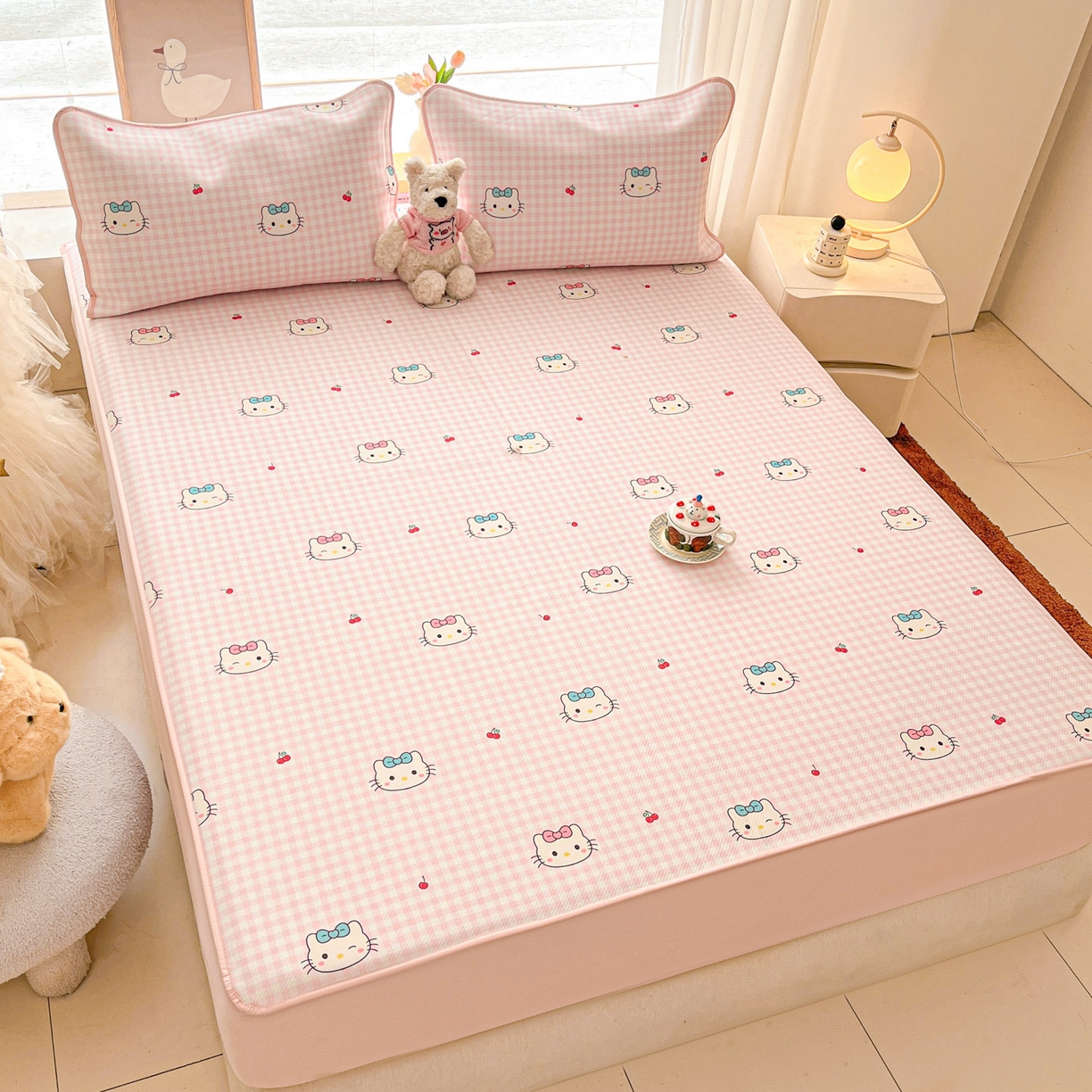 91家纺网 家纺一手货源 找家纺 川悦生活 2026新款凉豆豆斜纹冰丝凉席单品床笠单件床笠 床笠樱桃小奶喵