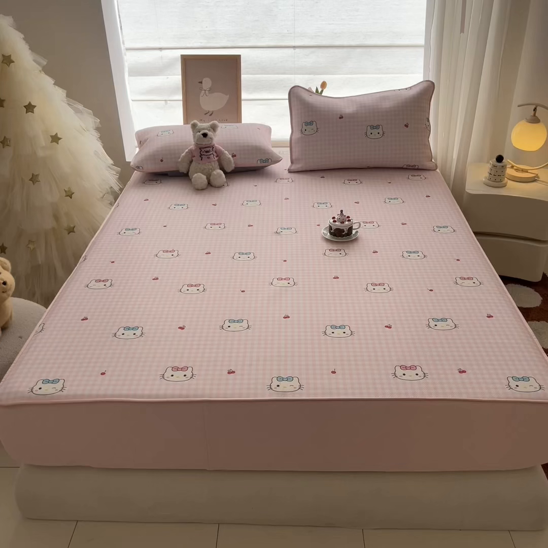 91家纺网 家纺一手货源 找家纺 川悦生活 2026新款凉豆豆斜纹冰丝凉席单品床笠单件床笠 床笠樱桃小奶喵