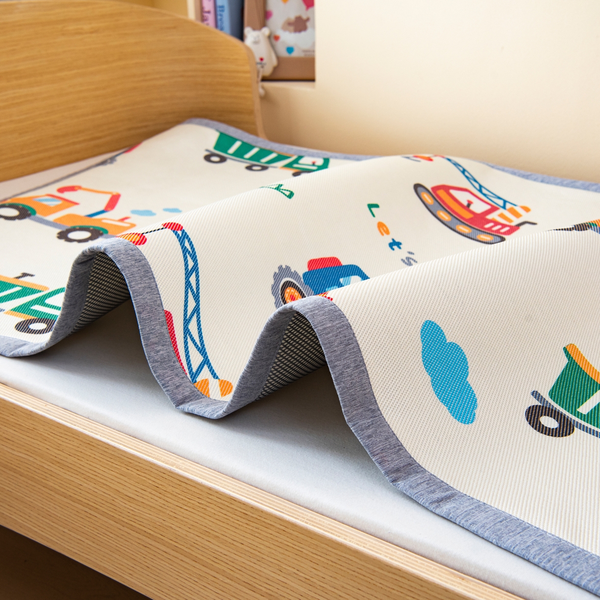 91家纺网 家纺一手货源 找家纺 吉咪兔家纺 2026新款席子幼儿园婴童儿童冰丝凉席冰丝席卡通藤席 工程小分队