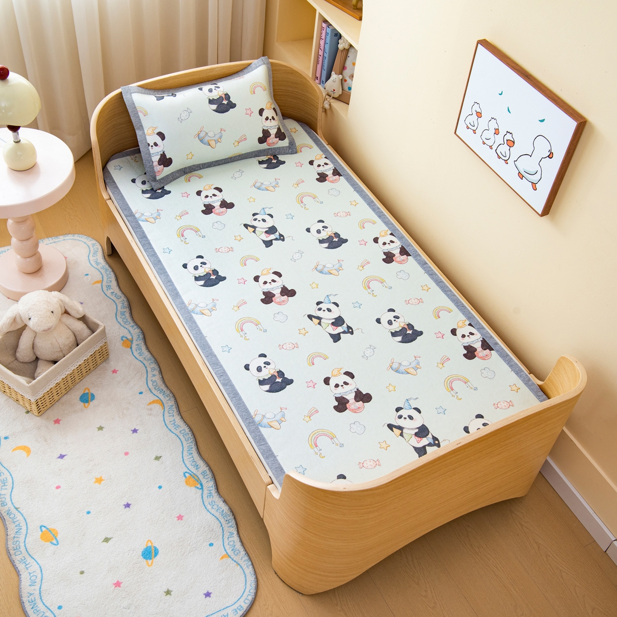 91家纺网 家纺一手货源 找家纺 吉咪兔家纺 2026新款席子幼儿园婴童儿童冰丝凉席冰丝席卡通藤席 开心熊猫