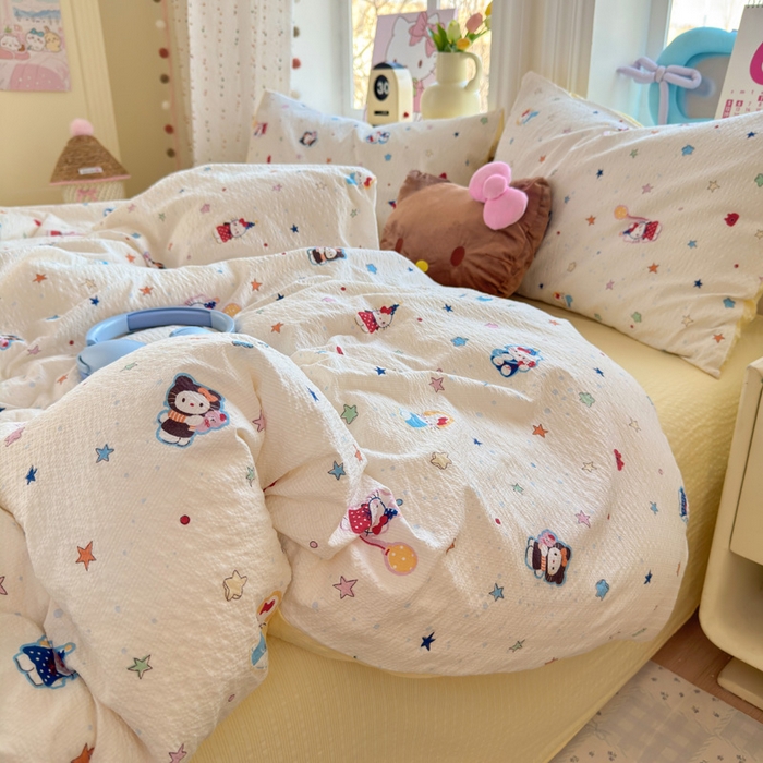 91家纺网 家纺一手货源 找家纺 星禾优选 2026新款A类泡芙纱印花四件套 萌星奇遇