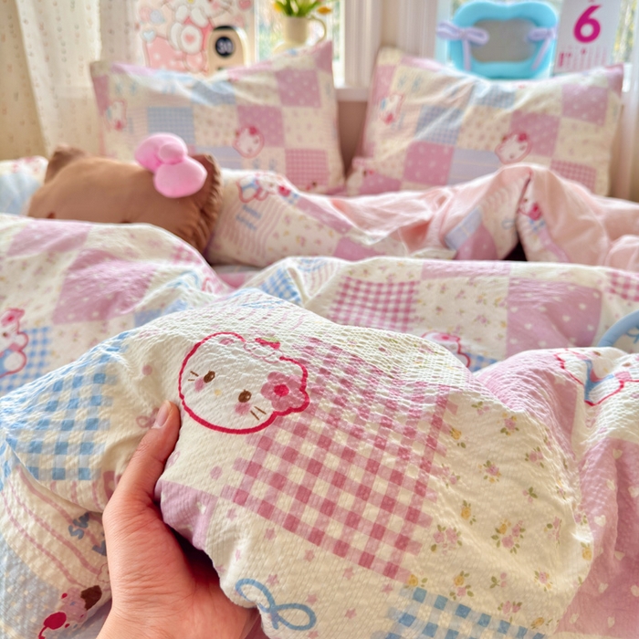 91家纺网 家纺一手货源 找家纺 星禾优选 2026新款A类泡芙纱印花四件套 甜喵块块