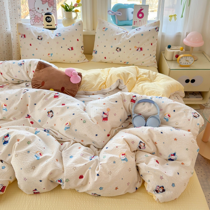 91家纺网 家纺一手货源 找家纺 星禾优选 2026新款A类泡芙纱印花四件套 萌星奇遇