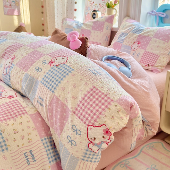 91家纺网 家纺一手货源 找家纺 星禾优选 2026新款A类泡芙纱印花四件套 甜喵块块