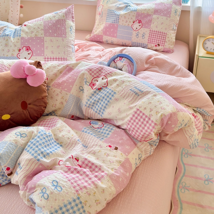 91家纺网 家纺一手货源 找家纺 星禾优选 2026新款A类泡芙纱印花四件套 甜喵块块