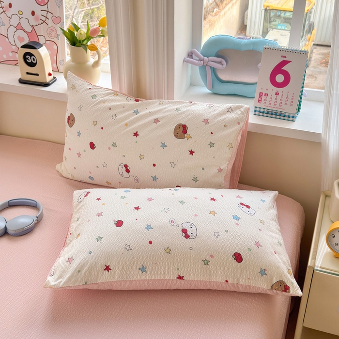 91家纺网 家纺一手货源 找家纺 星禾优选 2026新款A类泡芙纱印花四件套 星芒凯蒂