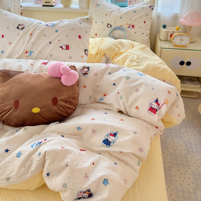 91家纺网 家纺一手货源 找家纺 星禾优选 2026新款A类泡芙纱印花四件套 萌星奇遇