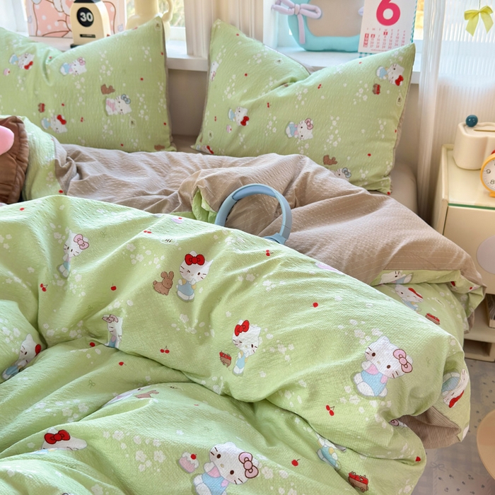 91家纺网 家纺一手货源 找家纺 星禾优选 2026新款A类泡芙纱印花四件套 小猫拉车