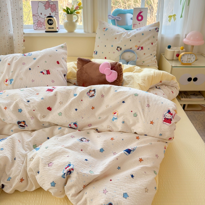 91家纺网 家纺一手货源 找家纺 星禾优选 2026新款A类泡芙纱印花四件套 萌星奇遇