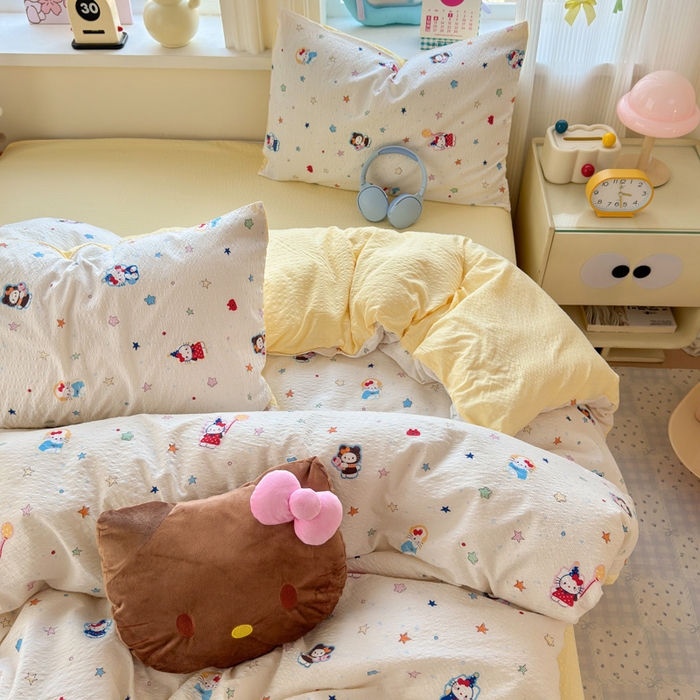 91家纺网 家纺一手货源 找家纺 星禾优选 2026新款A类泡芙纱印花四件套 萌星奇遇