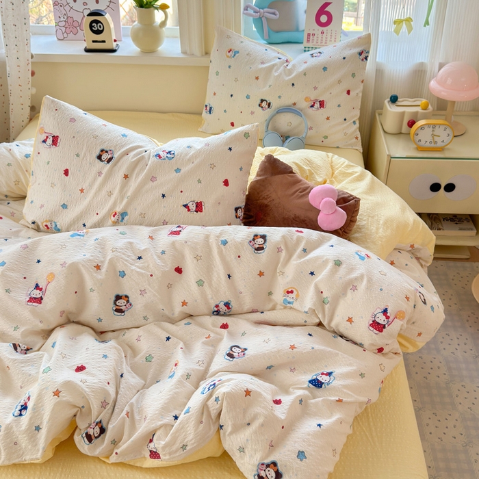 91家纺网 家纺一手货源 找家纺 星禾优选 2026新款A类泡芙纱印花四件套 萌星奇遇