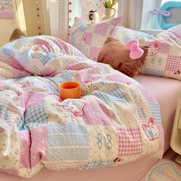 91家纺网 家纺一手货源 找家纺 星禾优选 2026新款A类泡芙纱印花四件套 甜喵块块