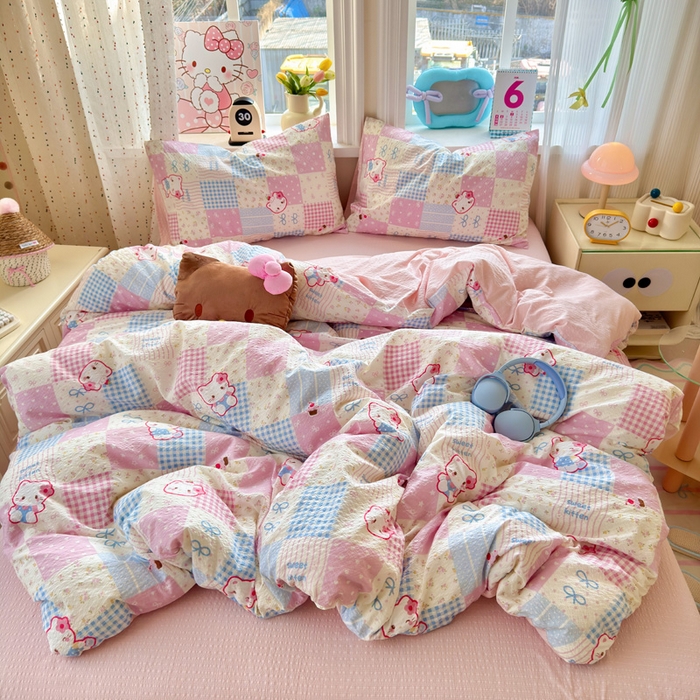 星禾优选 2026新款A类泡芙纱印花四件套 甜喵块块