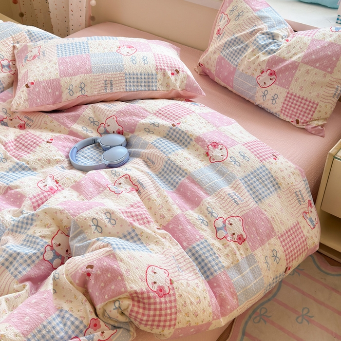 91家纺网 家纺一手货源 找家纺 星禾优选 2026新款A类泡芙纱印花四件套 甜喵块块