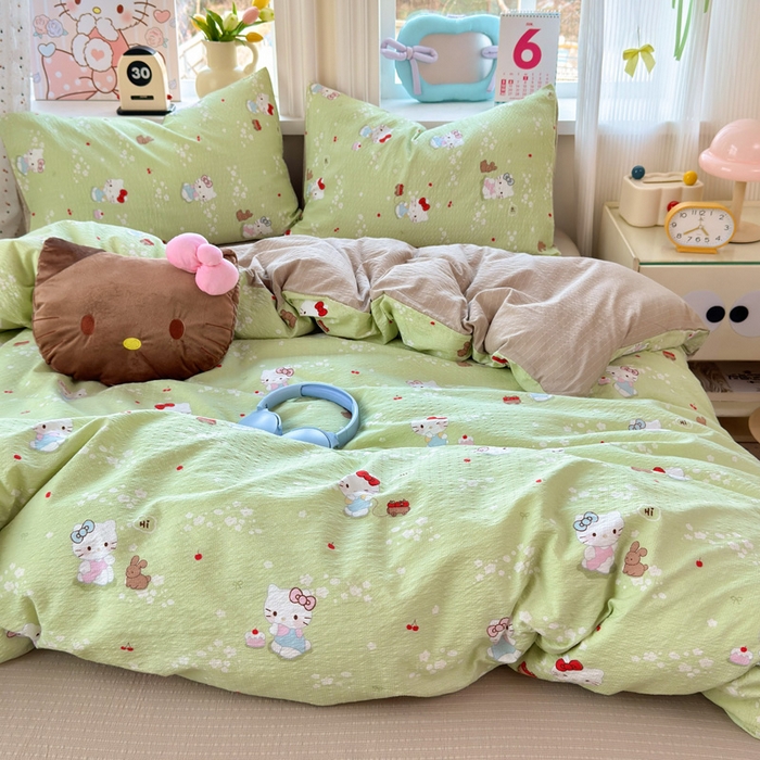 91家纺网 家纺一手货源 找家纺 星禾优选 2026新款A类泡芙纱印花四件套 小猫拉车