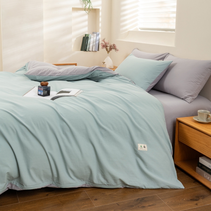 91家纺网 家纺一手货源 找家纺 居美良品 2026新款100%全棉色织水洗棉被套A类纯棉被罩单品被套被套单件 兰青-灰