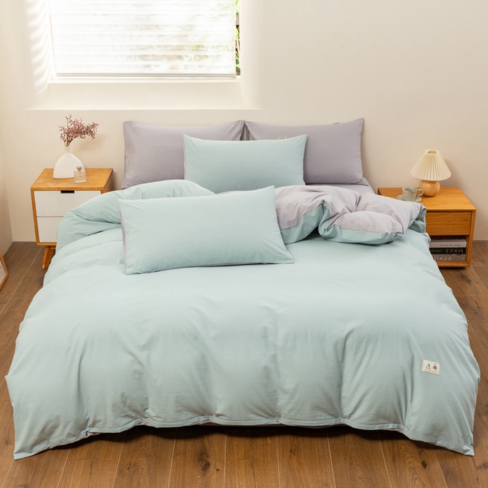 91家纺网 家纺一手货源 找家纺 居美良品 2026新款100%全棉色织水洗棉被套A类纯棉被罩单品被套被套单件 兰青-灰