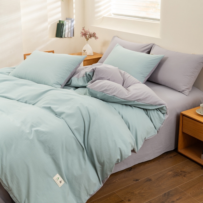 91家纺网 家纺一手货源 找家纺 居美良品 2026新款100%全棉色织水洗棉被套A类纯棉被罩单品被套被套单件 兰青-灰