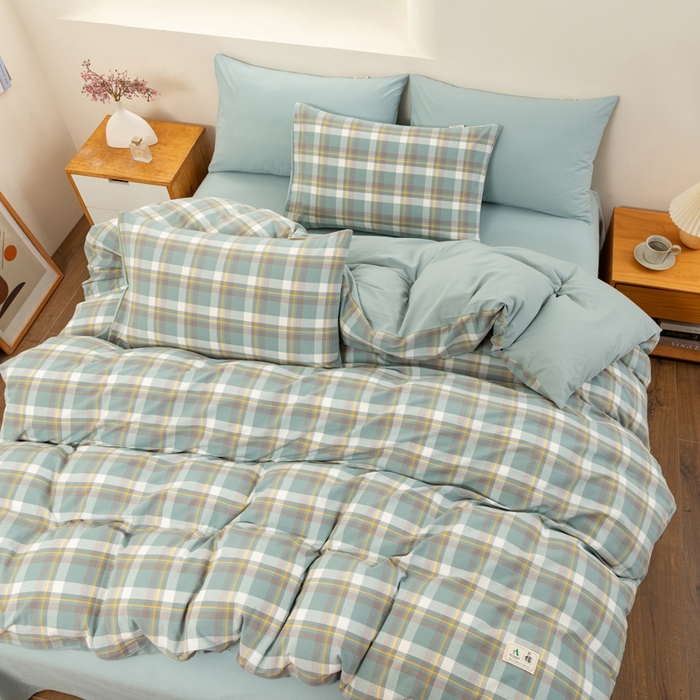 91家纺网 家纺一手货源 找家纺 居美良品 2026新款100%全棉色织水洗棉被套A类纯棉被罩单品被套被套单件 静雅-绿