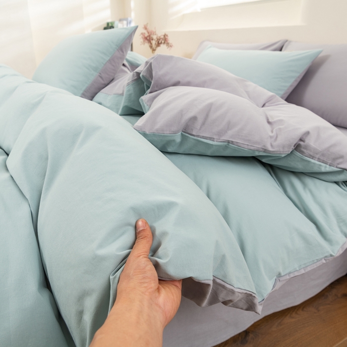 91家纺网 家纺一手货源 找家纺 居美良品 2026新款100%全棉色织水洗棉被套A类纯棉被罩单品被套被套单件 兰青-灰