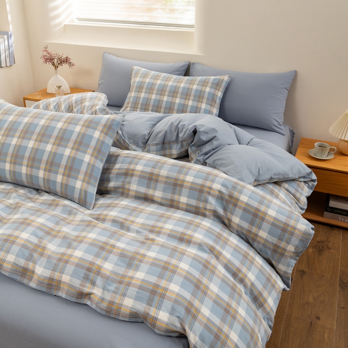 91家纺网 家纺一手货源 找家纺 居美良品 2026新款100%全棉色织水洗棉被套A类纯棉被罩单品被套被套单件 静雅-蓝