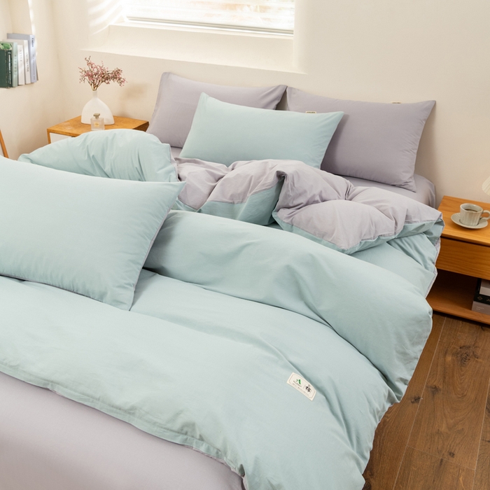 91家纺网 家纺一手货源 找家纺 居美良品 2026新款100%全棉色织水洗棉被套A类纯棉被罩单品被套被套单件 兰青-灰