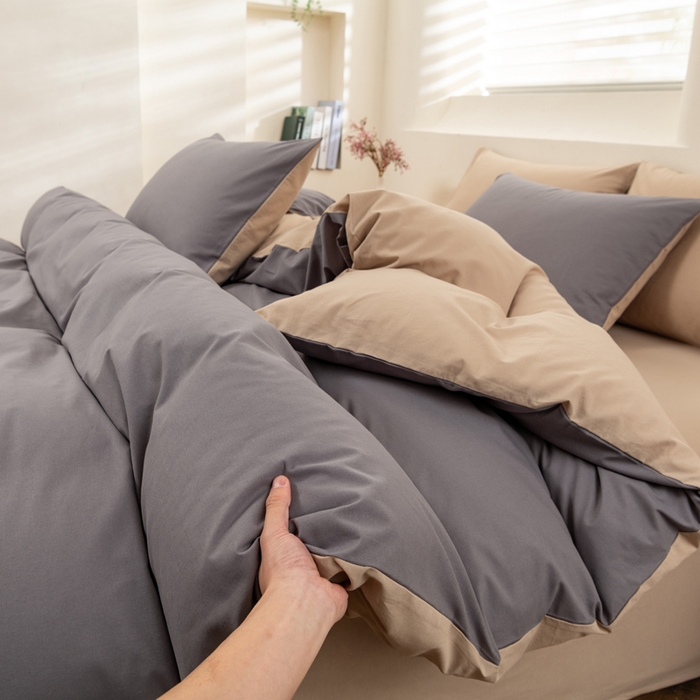 91家纺网 家纺一手货源 找家纺 居美良品 2026新款100%全棉色织水洗棉被套A类纯棉被罩单品被套被套单件 深灰-咖