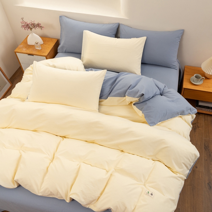 91家纺网 家纺一手货源 找家纺 居美良品 2026新款100%全棉色织水洗棉被套A类纯棉被罩单品被套被套单件 奶昔-蓝