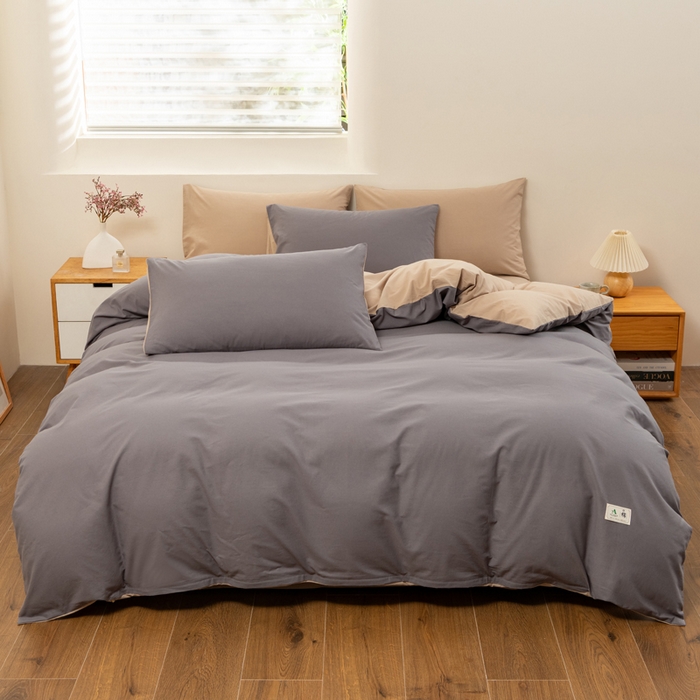 91家纺网 家纺一手货源 找家纺 居美良品 2026新款100%全棉色织水洗棉被套A类纯棉被罩单品被套被套单件 深灰-咖